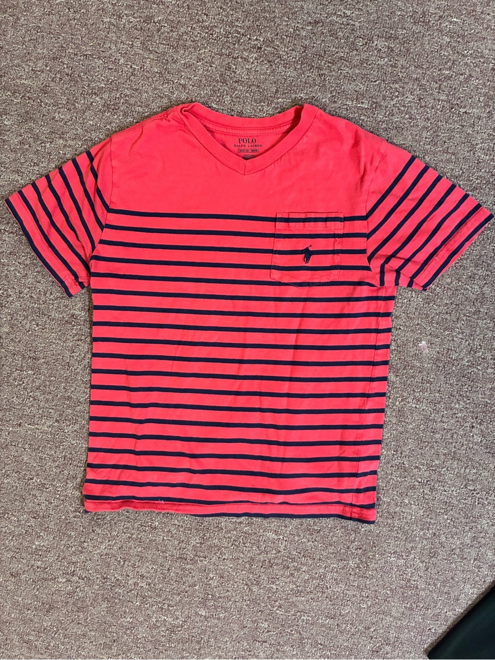Polo by Ralph Lauren Red & Navy Striped V-Neck Pocket Tee - Kids